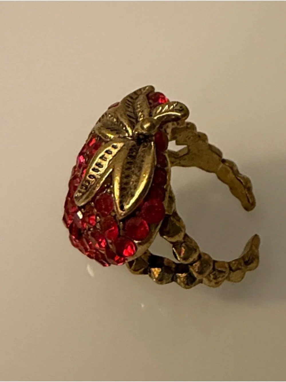Red Crystal Strawberry Statement Ring